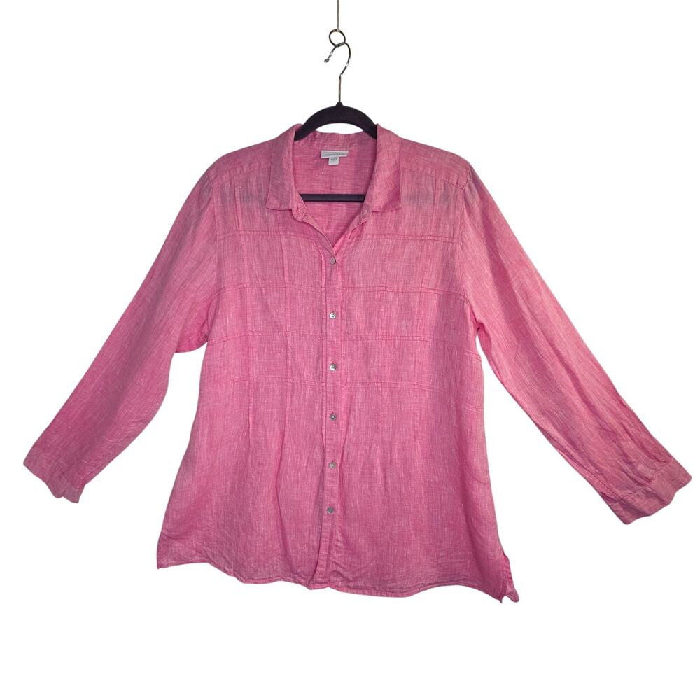 J.Jill Pink szL delicately Pleated tiny‎ white Spackles Linen Artsy Art teacher